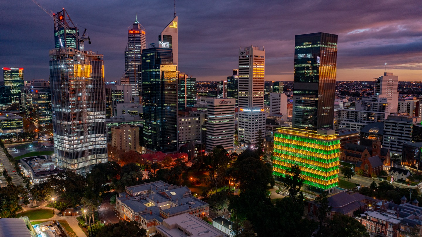 City sunrise in June 2022