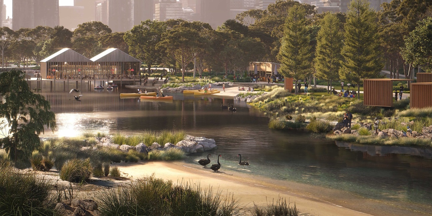 Draft Riverfront Masterplan concept rendering