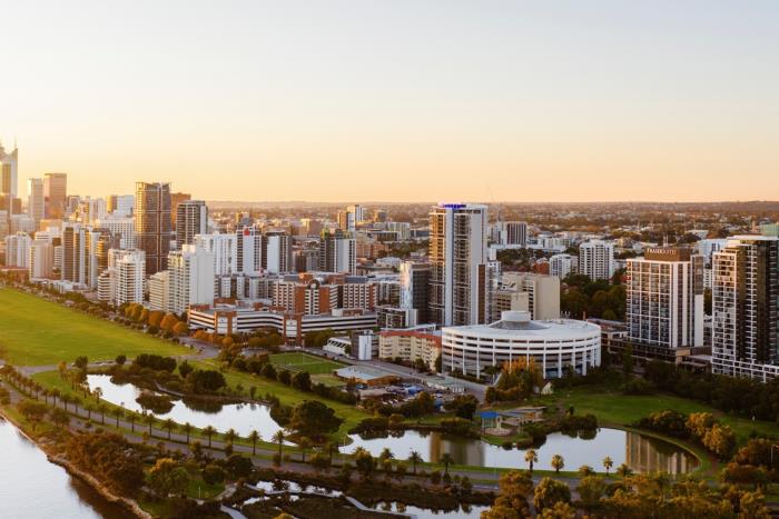 Aerial photo of East Perth and the riverside