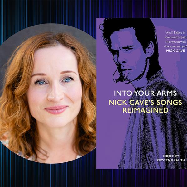 Photo of actor Caitlin Beresford-Ord with the book cover of Into Your Arms, Nick Cave's Songs Reimagined