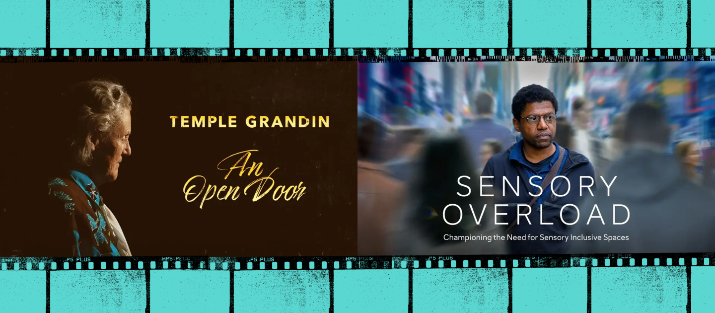 Promotional film tiles for An Open Door and Sensory Overload.