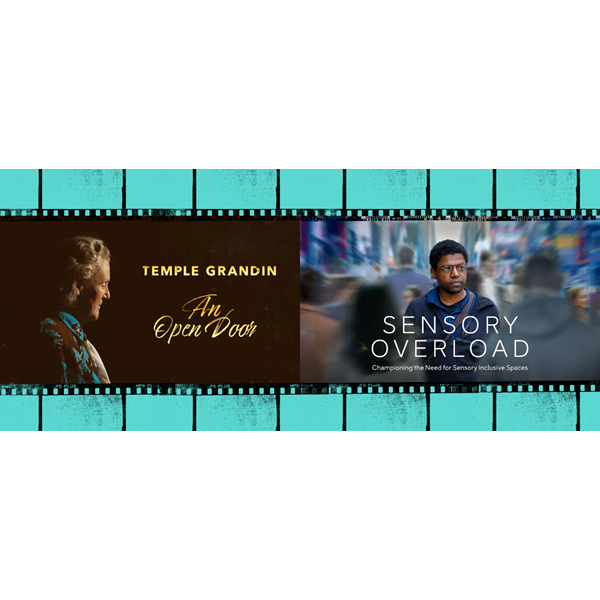 Promotional film tiles for An Open Door and Sensory Overload.
