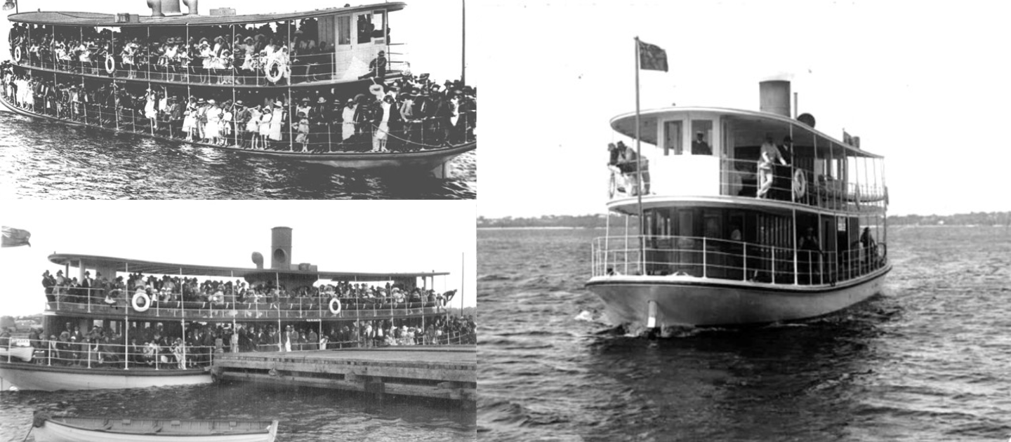 Three black and white photos of the 1914 vessel MV Perth