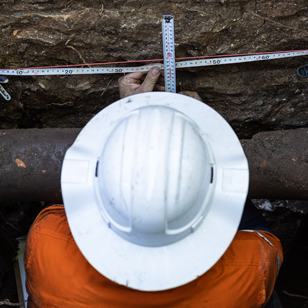 Everick Heritage archaeologist measuring an excavation.