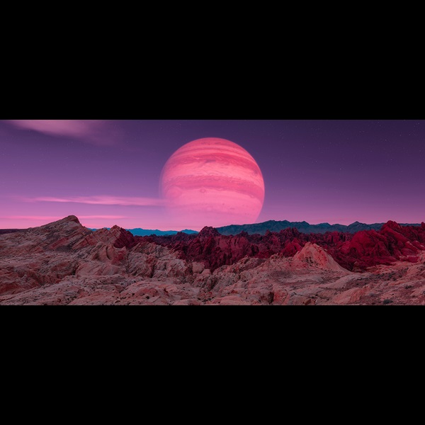 Jupiter like planet on the horizon of another world.