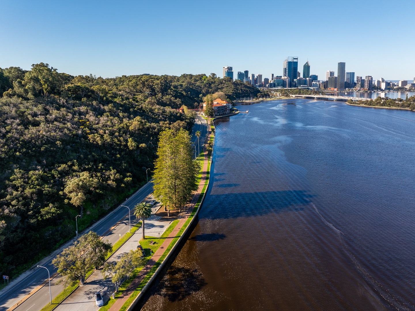 Aerial view of Mounts Bay Road looking towards the city