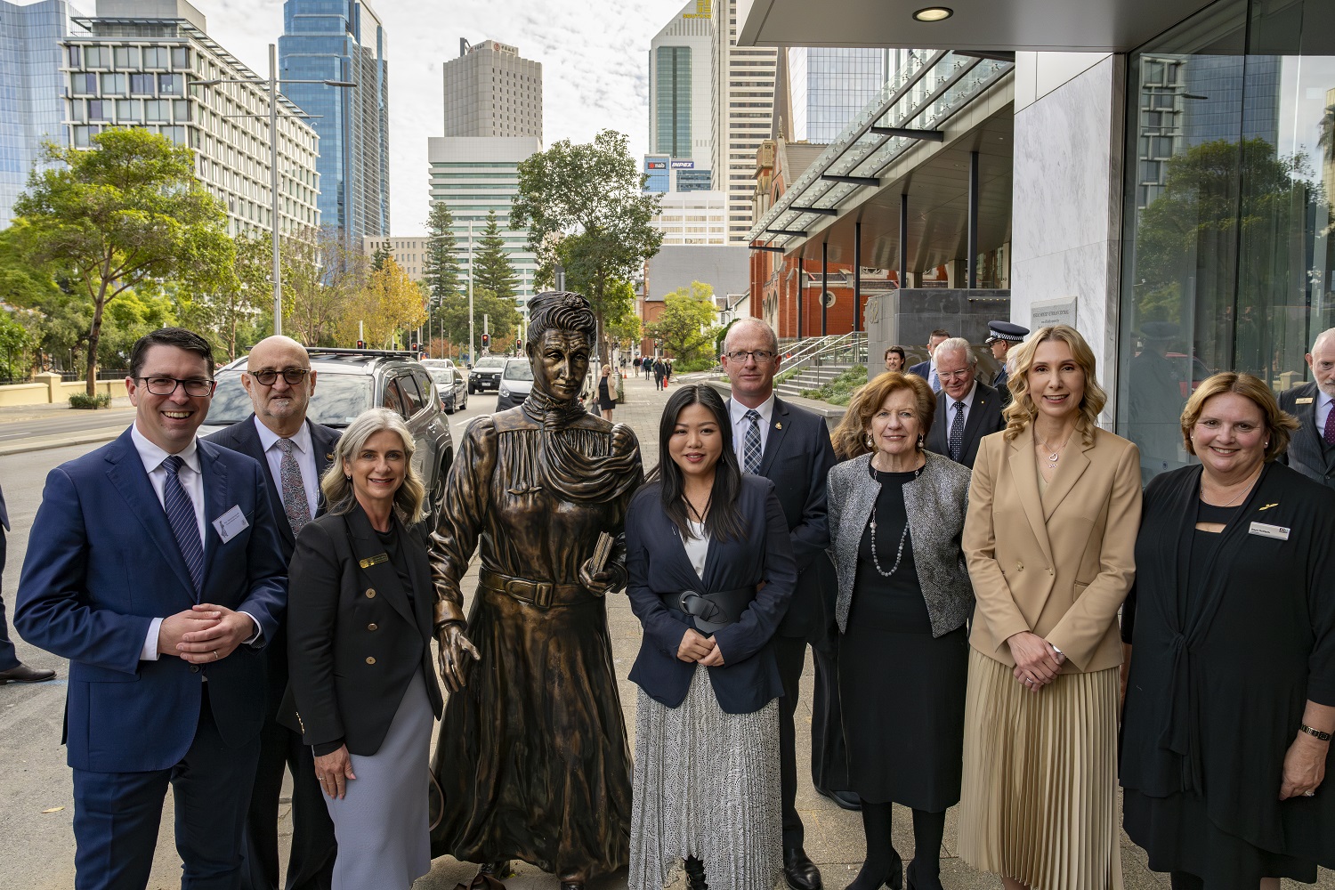 Installation of Edith Cowan Statue outside ANZAC House on 12 June 2025