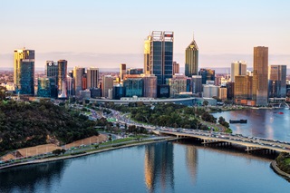 View over the Swan River toward Perth city