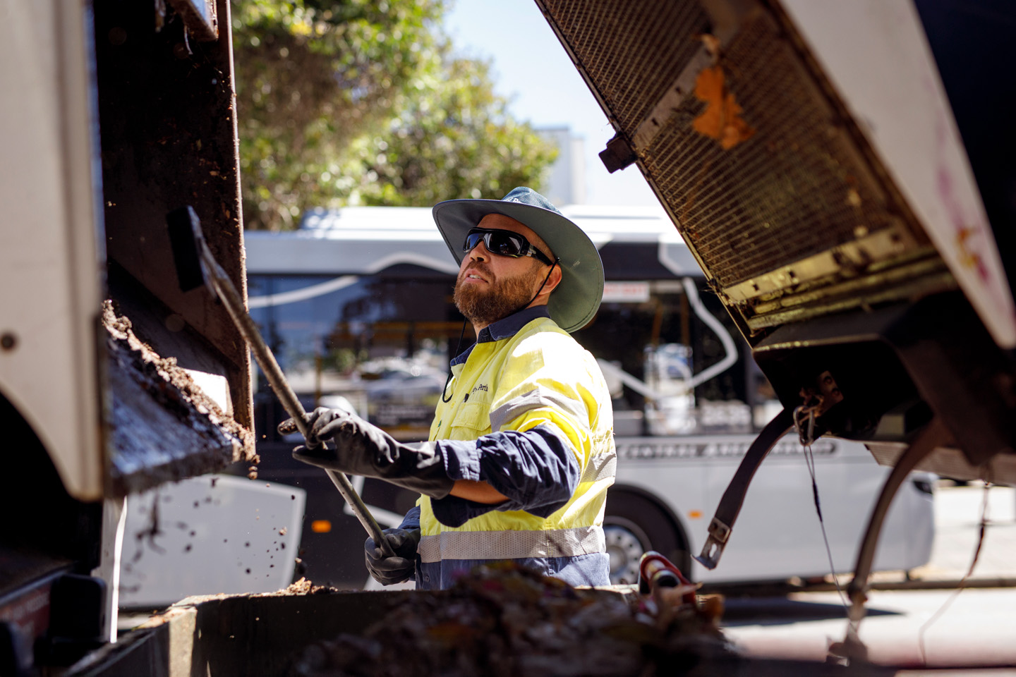 Man and waste truck
