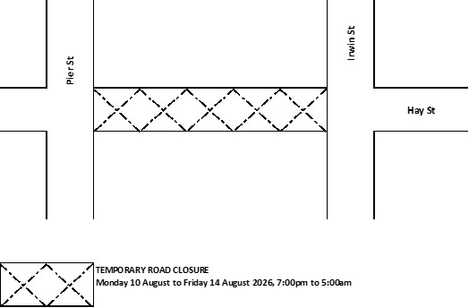 Road Closure - Hay Street Perth - 10 to 14 August 2026