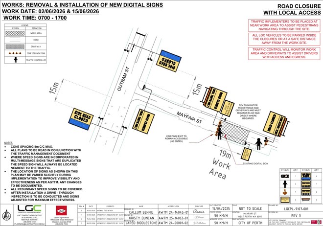 Road Closure - Mayfair Street West Perth - 2 and 15 June 2026