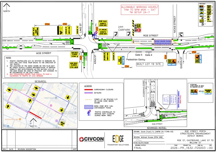 Road Closure - Roe Street Northbridge - 6 to 11 August 2026