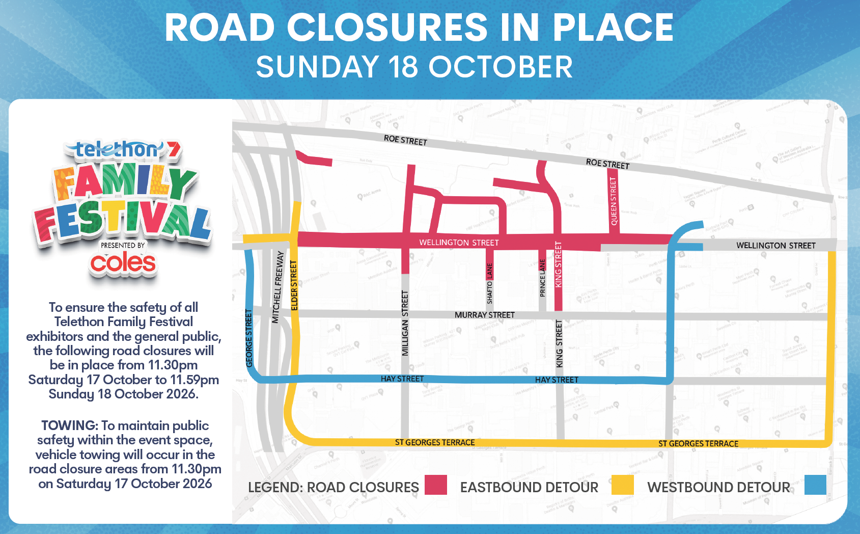 Temporary Road Closure – EVENT – Telethon Family Festival – Sunday 18 October 2026