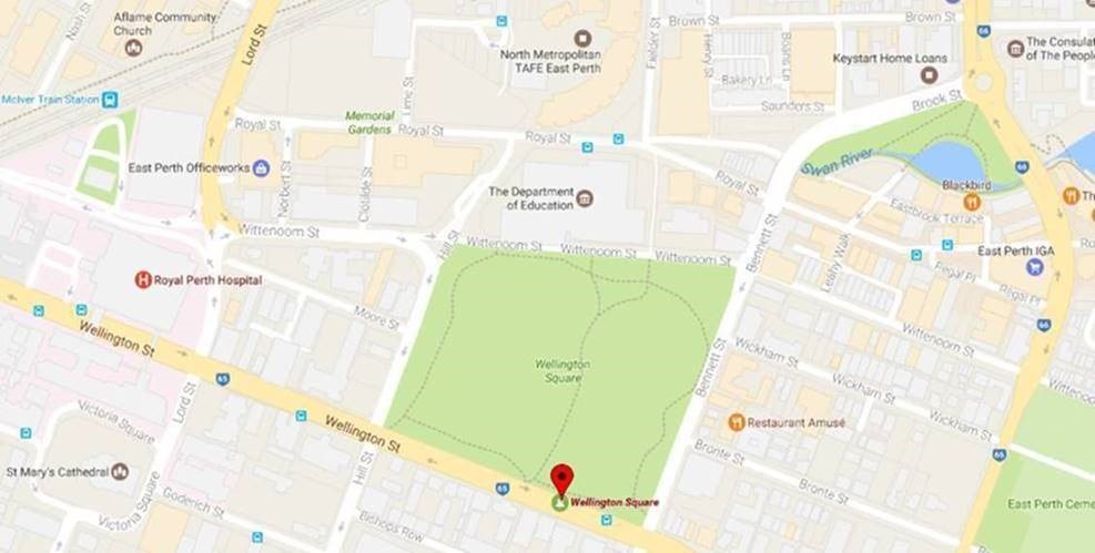 Map of Wellington Square East Perth