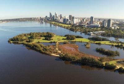 Parks and Swan River near Heirisson Island