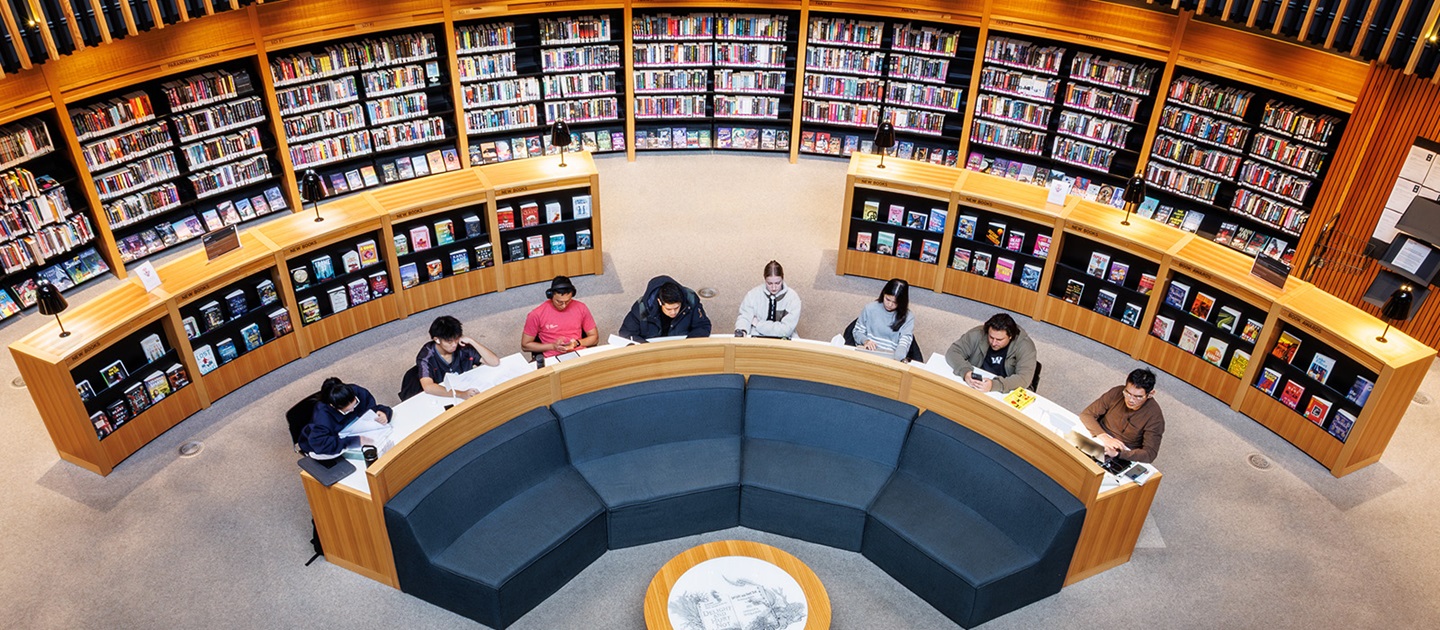 Looking down onto Level 1 of the City of Perth Library.